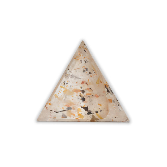 Triangle shaped rainbow lattice sunstone on a white background