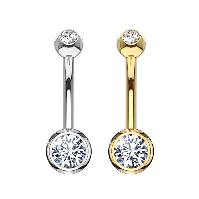 14k pure gold belly piercing jewelry bezeled gem ends
