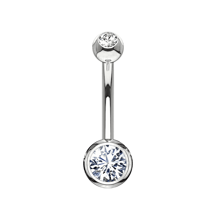 curved barbell 14k white gold bezeled gem ends belly piercing jewelry