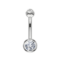 curved barbell 14k white gold bezeled gem ends belly piercing jewelry