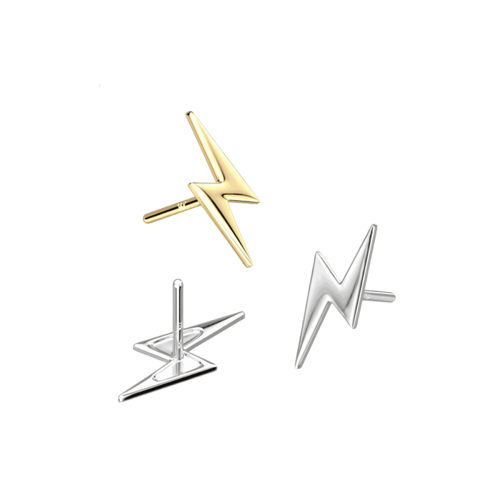 plain lightning threadless top 14k gold top only earring