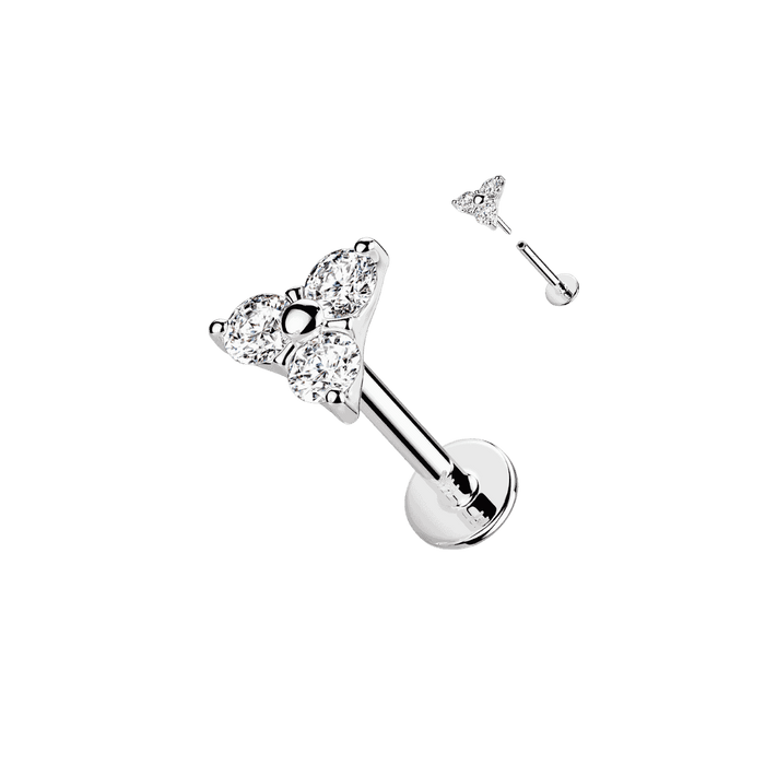 steel color trinity gem stud ear piercing jewelry