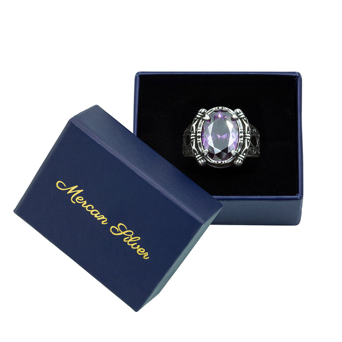 925 Silver Men Oval Amethyst Gemstone Handmade Ring
