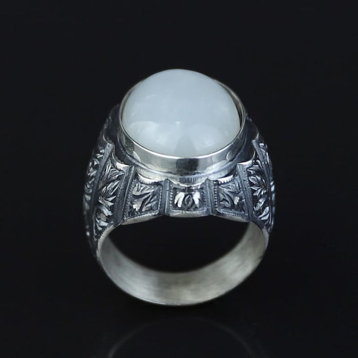 925 Sterling Silver Men Handmade Natural Rainbow Moonstone Turkish Ring