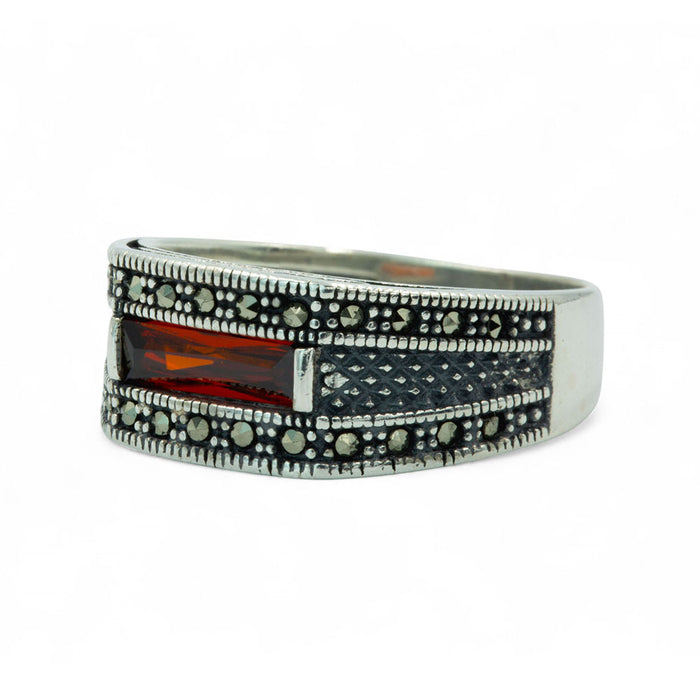 925 Sterling Silver Minimal Garnet Gemstone Ring