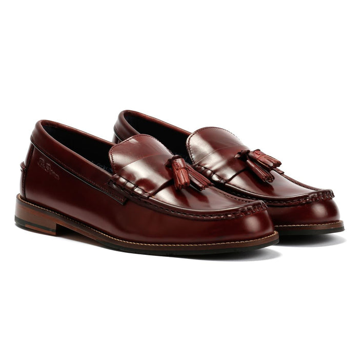 Ben Sherman Sid Brush Off Leather Men's Burgundy Tassel Loafers