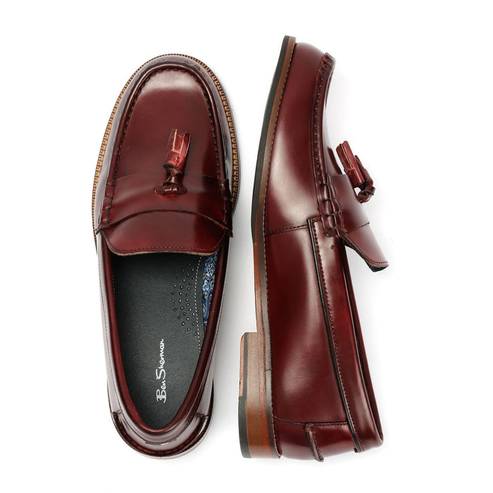 Ben Sherman Sid Brush Off Leather Men's Burgundy Tassel Loafers