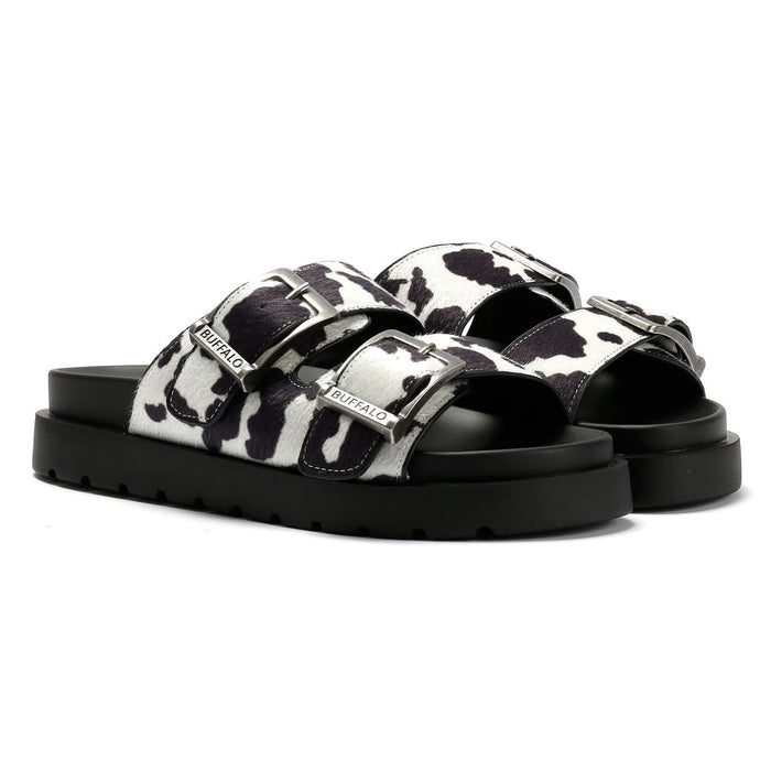 Buffalo Raya Ari Women's Black/White Cow Sandals