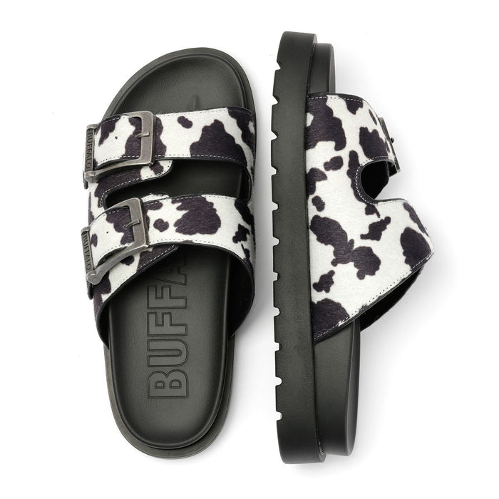 Buffalo Raya Ari Women's Black/White Cow Sandals