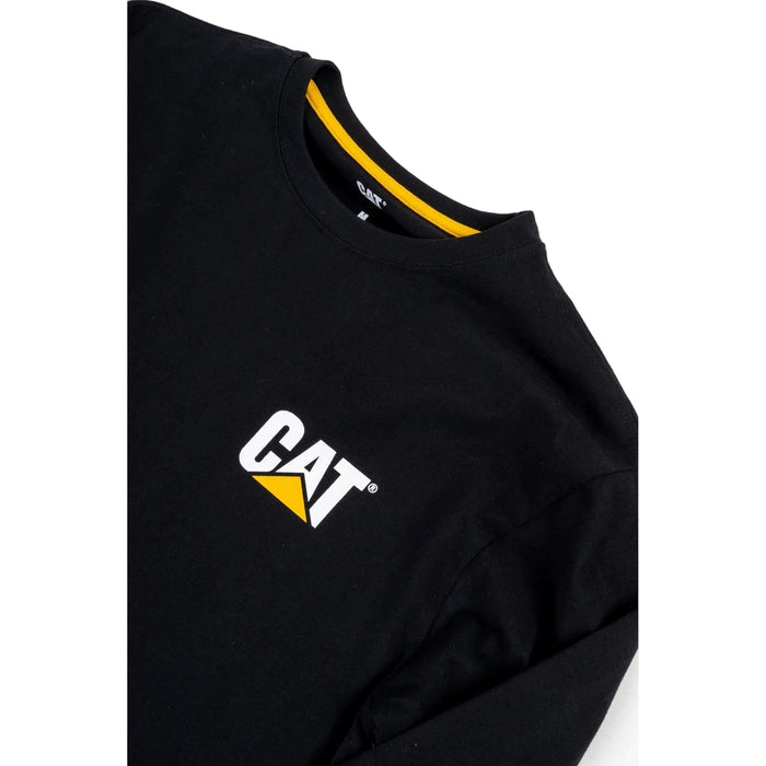 Caterpillar Trademark Banner Long Sleeve Cotton Men's Black T-Shirt