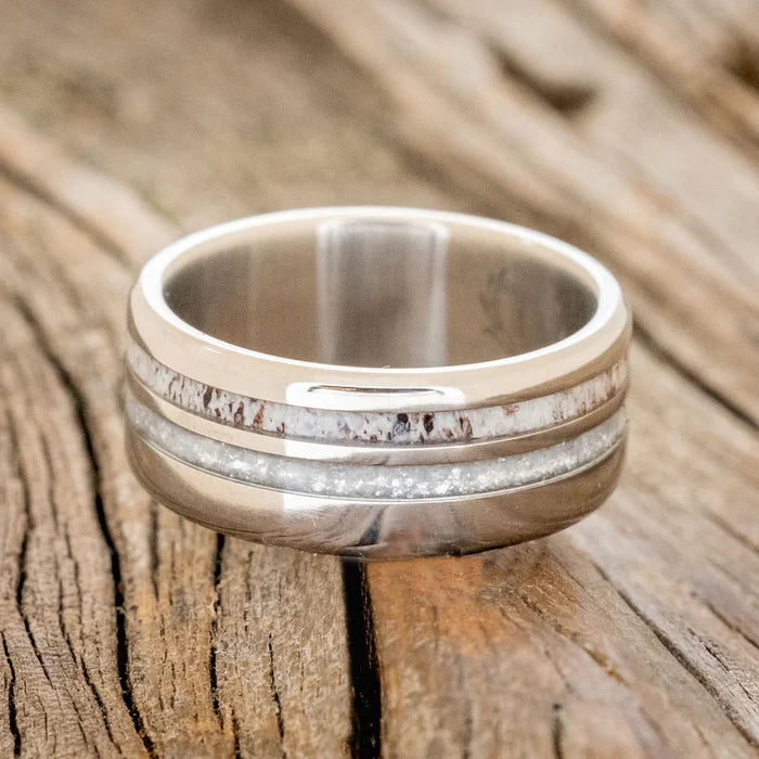 "COSMO" - ANTLER & DIAMOND DUST WEDDING BAND - TITANIUM - SIZE 7-Staghead Designs