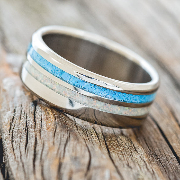 "COSMO" - TURQUOISE & FIRE AND ICE OPAL WEDDING RING-2