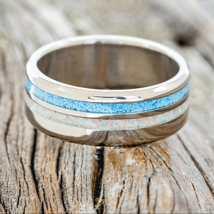 "COSMO" - TURQUOISE & FIRE AND ICE OPAL WEDDING RING-3
