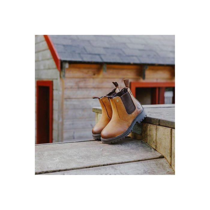 Cotswold Aston Leather Boy's Tan Flat Chelsea Boots