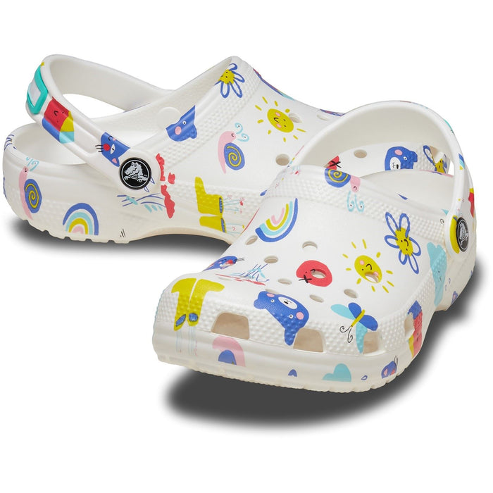 Crocs Classic Graphic Synthetic Kids White/Multi Clogs