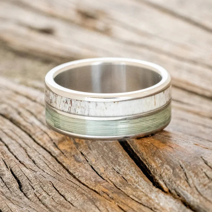 "DYAD" - ANTLER & FISHING LINE WEDDING BAND - TITANIUM - SIZE 8-3
