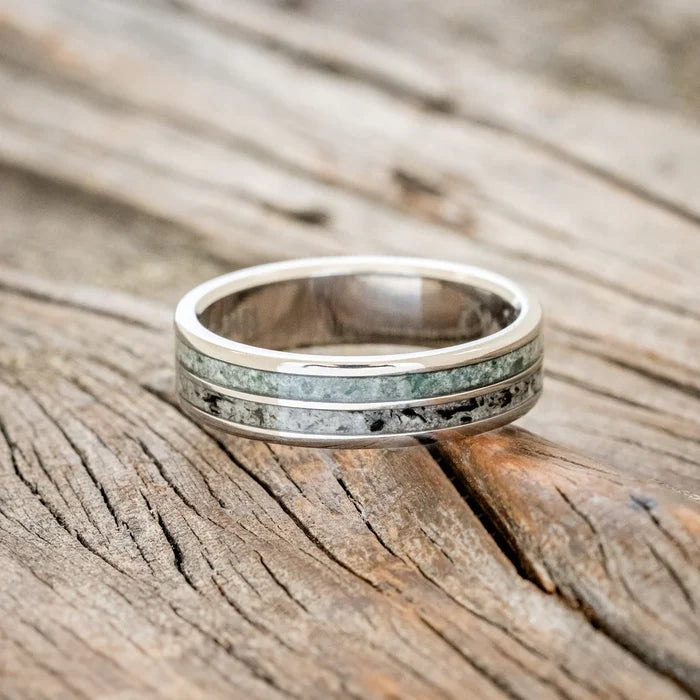 "DYAD" - MOSS AGATE & MOONSTONE WEDDING BAND - TITANIUM (6MM)- SIZE 10-Staghead Designs