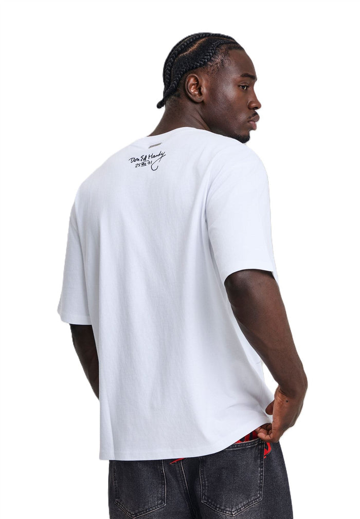 Ed Hardy Storming New York Graphic Relaxed Men's White T-Shirts