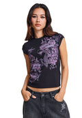 Ed Hardy Tattoo City Cap Sleeve Top Women's Black T-Shirts