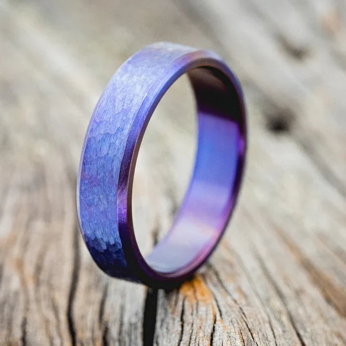 Fire-Treated Titanium Wedding Ring Featuring a Hammered Finish - Titanium (6mm) - Size 8 1/2-Staghead Designs