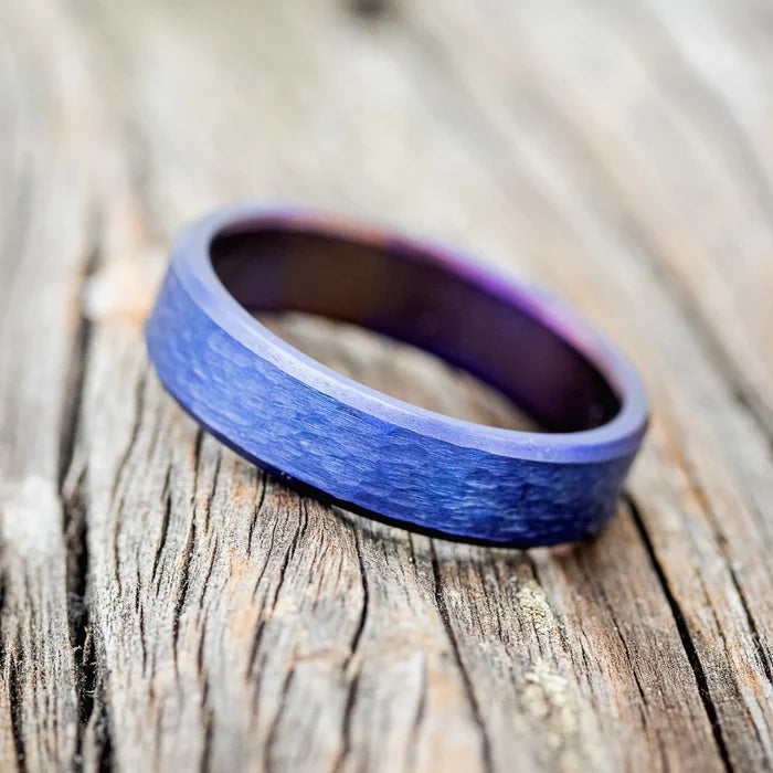 Fire-Treated Titanium Wedding Ring Featuring a Hammered Finish - Titanium (6mm) - Size 8 1/2-Staghead Designs