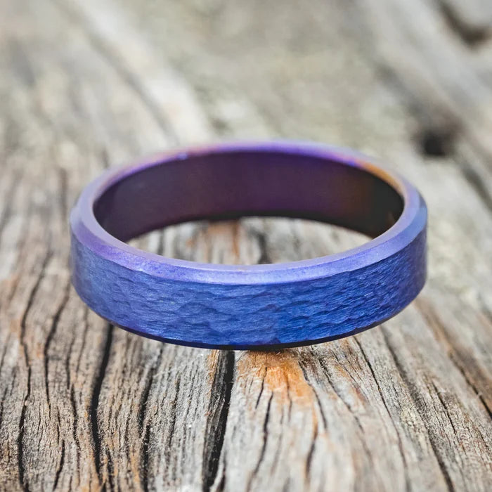Fire-Treated Titanium Wedding Ring Featuring a Hammered Finish - Titanium (6mm) - Size 8 1/2-Staghead Designs