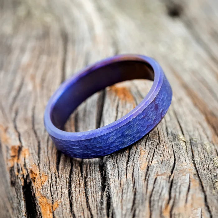 Fire-Treated Titanium Wedding Ring Featuring a Hammered Finish - Titanium (6mm) - Size 8 1/2-Staghead Designs