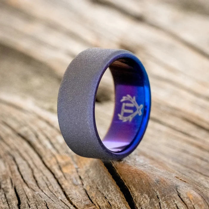 Fire-Treated Titanium Wedding Ring With Sandblasted Finish - Titanium (8mm) - Size 10 3/4-Staghead Designs