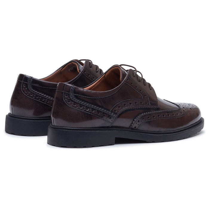 Hush Puppies Verity Hi-Shine Leather Women's Chocolate Brogues Shoes