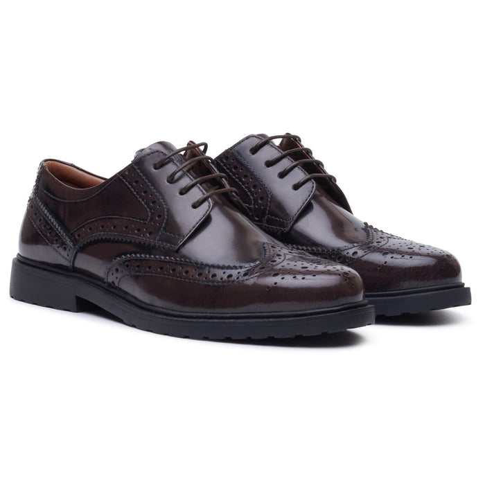 Hush Puppies Verity Hi-Shine Leather Women's Chocolate Brogues Shoes