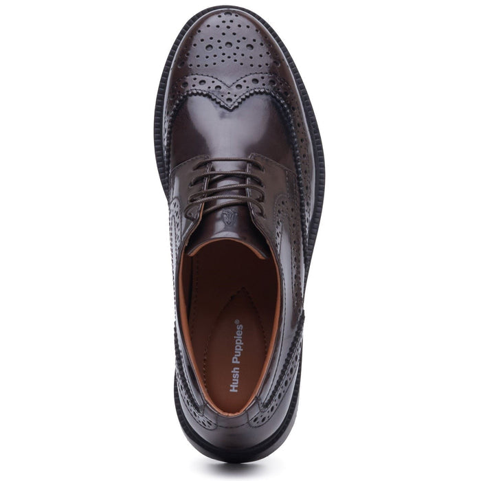Hush Puppies Verity Hi-Shine Leather Women's Chocolate Brogues Shoes