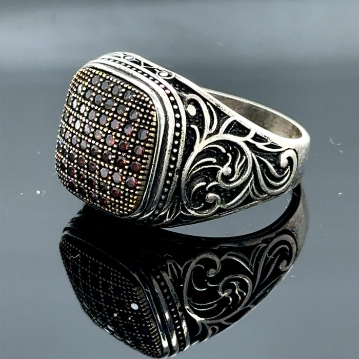 Men Handmade Micro Ruby Gemstone Silver Ring