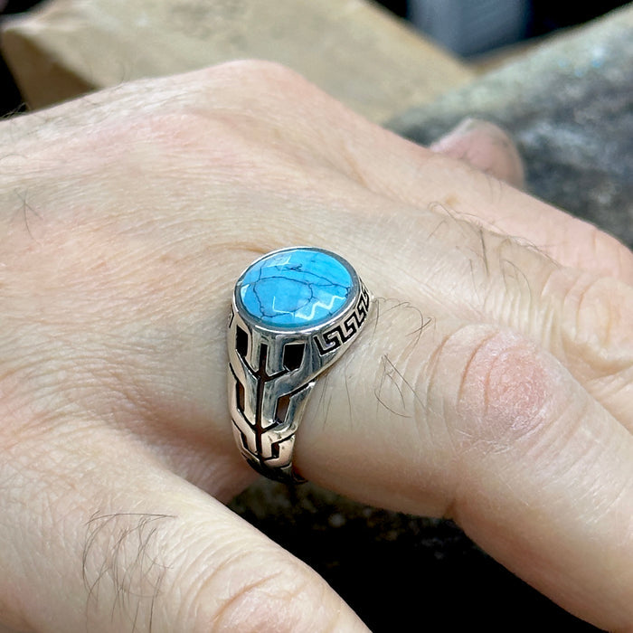 Men Handmade Minimal Round Turquoise Stone Ring