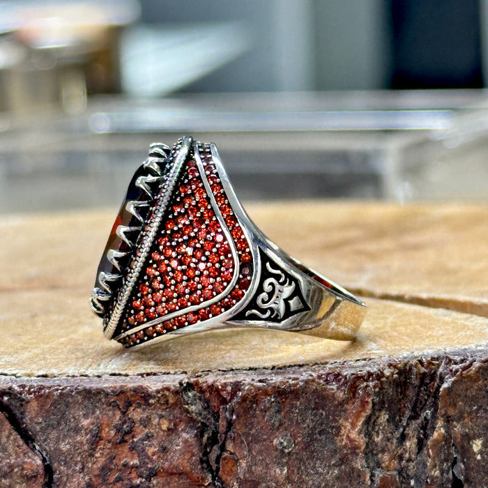 Men Handmade Oval Ruby Gemstone Silver Ring
