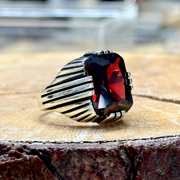 Men Handmade Ruby Garnet Stone Ring