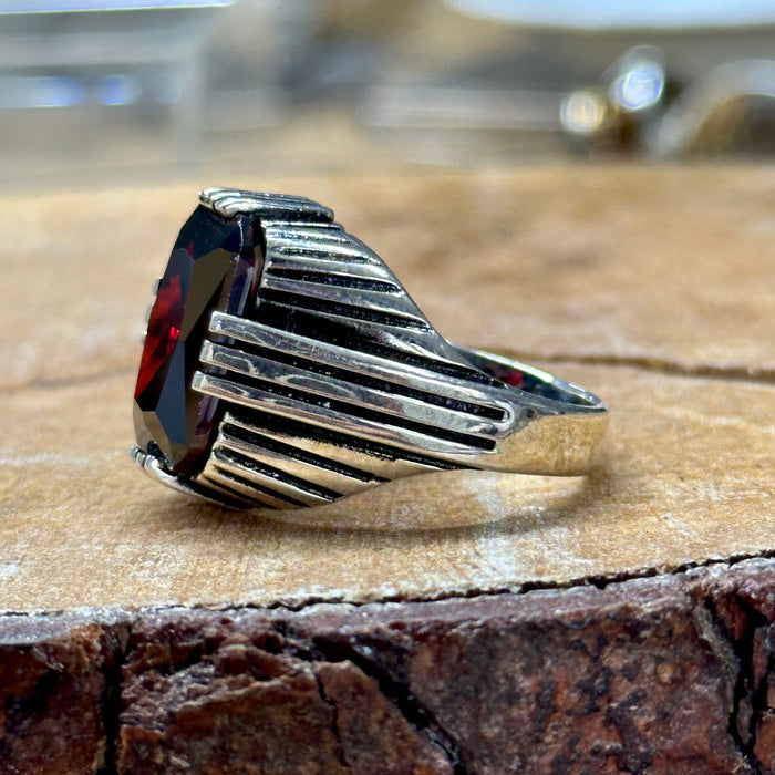 Men Handmade Ruby Garnet Stone Ring