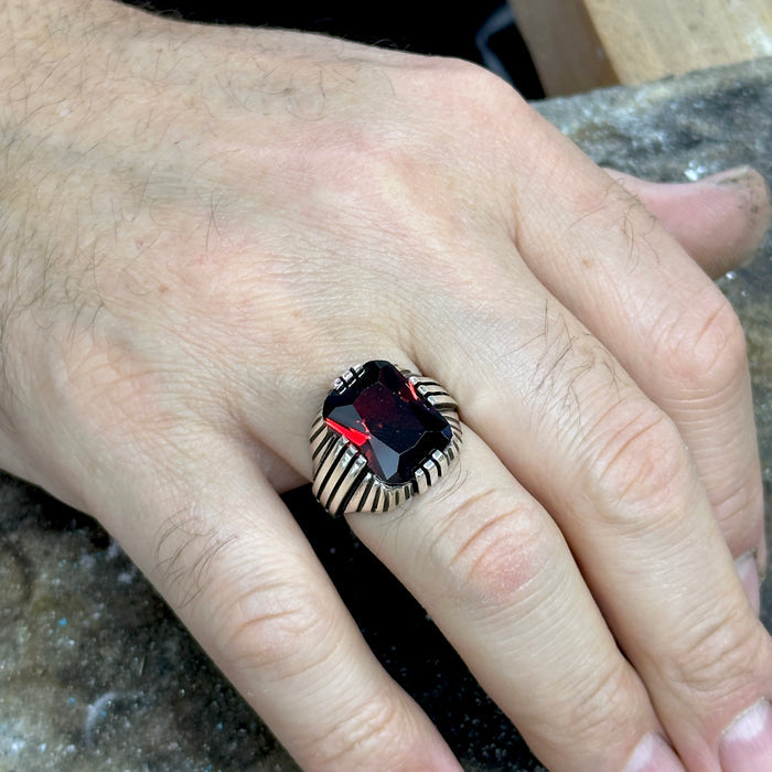Men Handmade Ruby Garnet Stone Ring