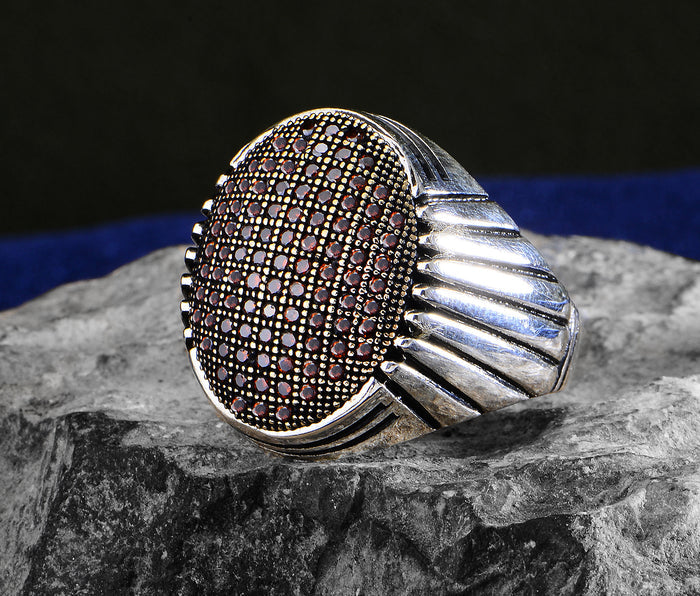 Men Handmade Ruby Micro Stone Ottoman Style Ring