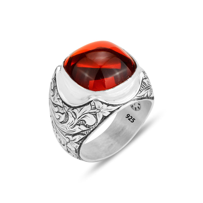 Men Handmade Ruby Stone Engraved Men Ring