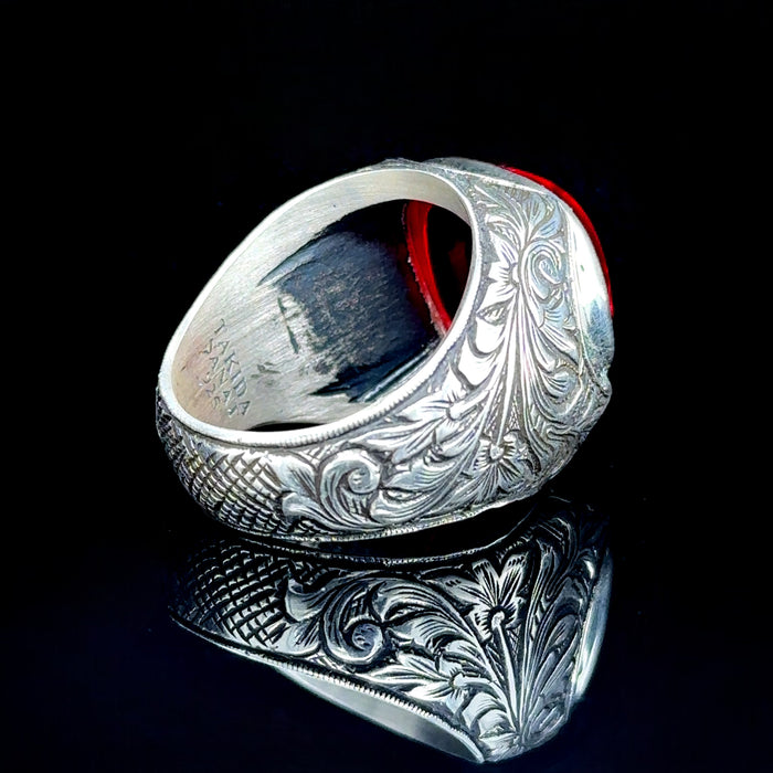 Men Handmade Ruby Stone Engraved Men Ring