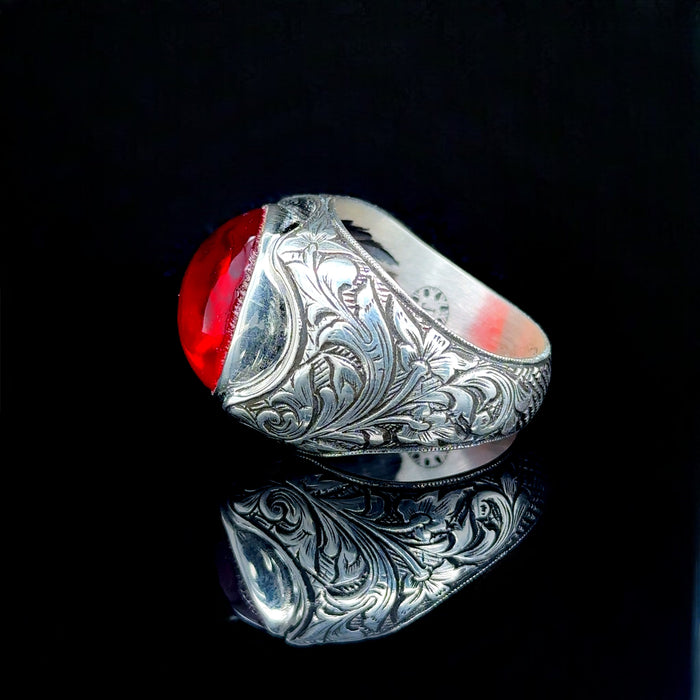 Men Handmade Ruby Stone Engraved Men Ring