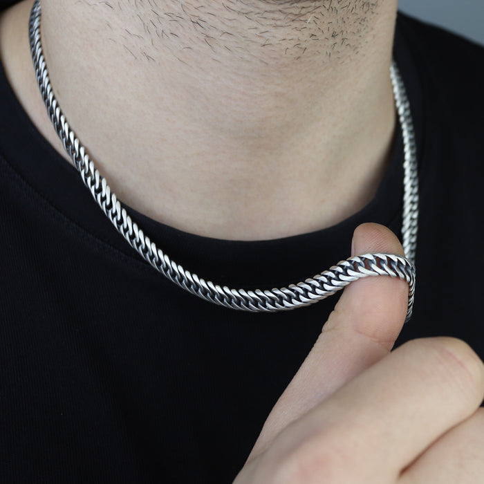 Men Handmade Solid Silver Curb Chain Oxized Necklace