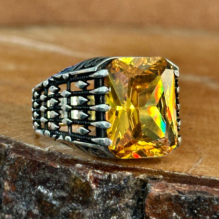 Men Silver Handmade Citrine Stone Ring