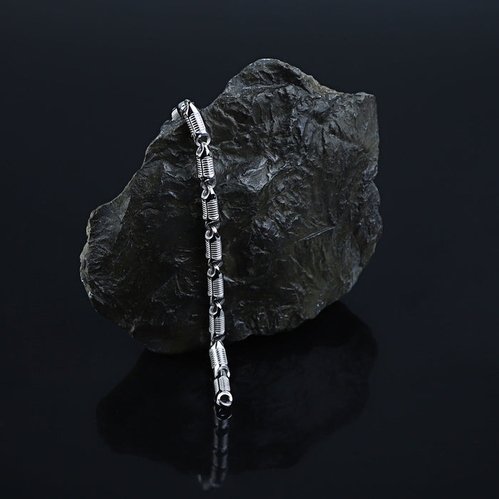 Men Solid Silver Handmade Round Viking Chain Bracelet