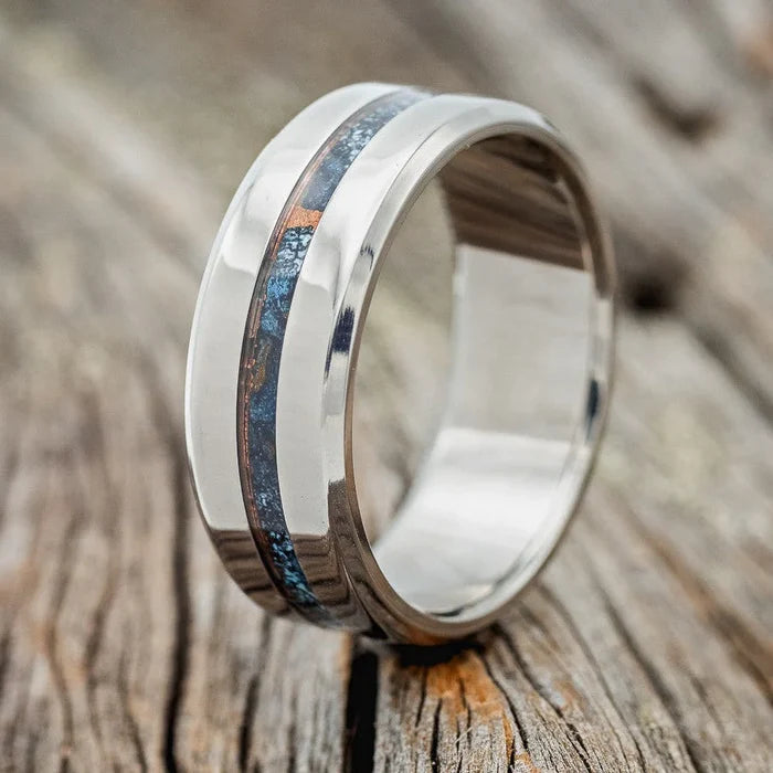 "NIRVANA" - CENTERED PATINA COPPER WEDDING BAND - TITANIUM - SIZE 14 1/2-Staghead Designs