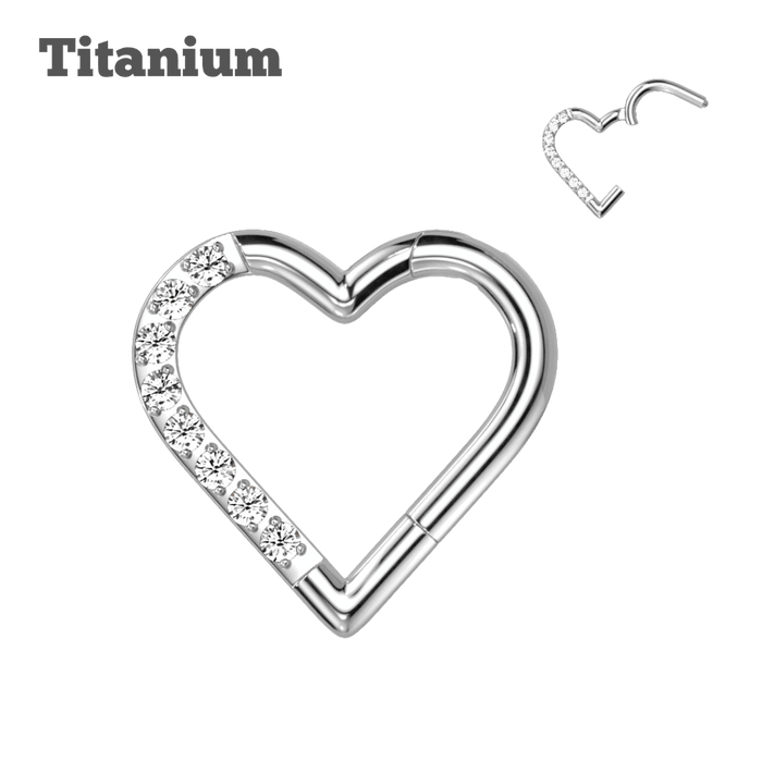 steel color paved heart titanium hoops earring