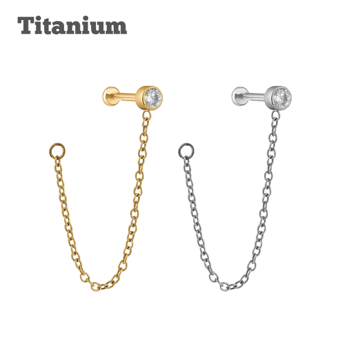 Plain Bezeled with Chain Titanium Threadless  Labret earring