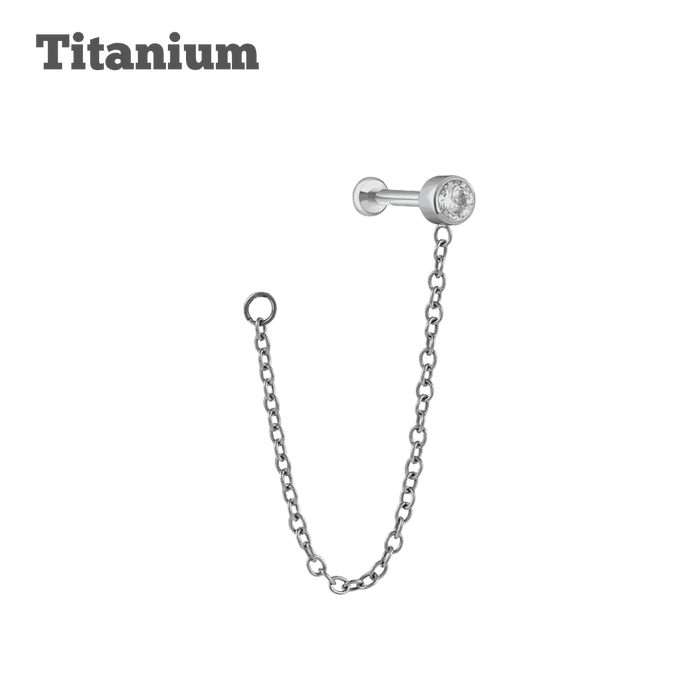 titanium steel color earring with chain for lobe piercing