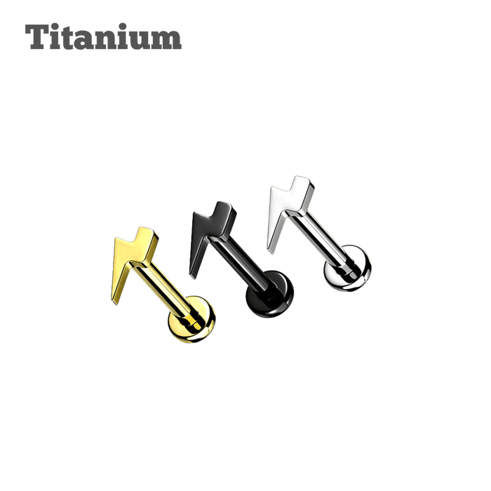 titanium plain lightning threadless labret earring