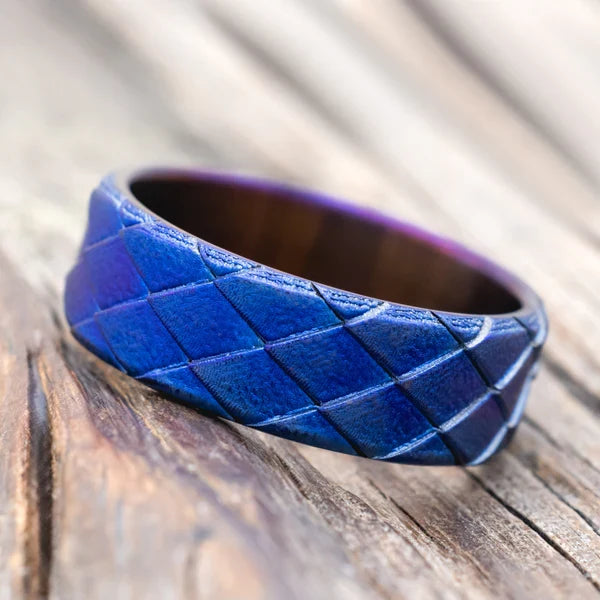 "Sigil" - Fire Treated Titanium Custom Embossed Dragon Scale Wedding Band - Size 9 3/4-Staghead Designs
